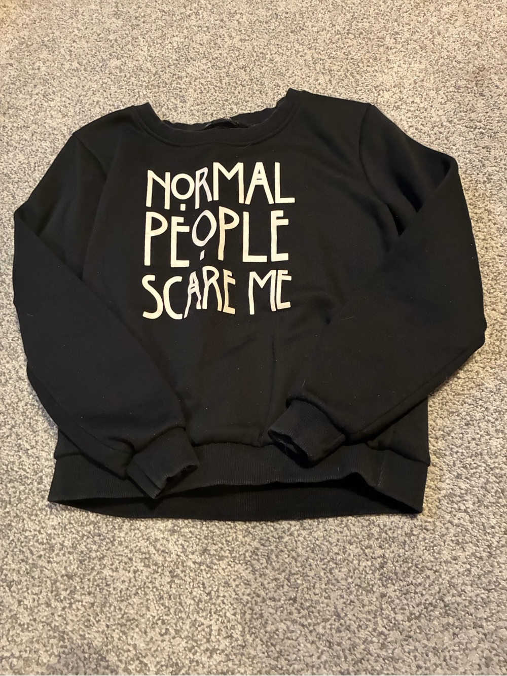 SHEIN Black Crewneck Sweatshirt with White 'Normal People Scare Me' Text